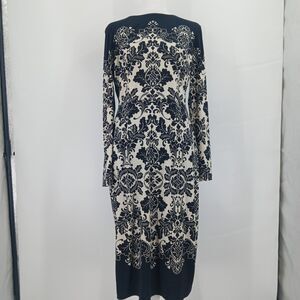 Maggy London Women's Size 8 Black White Floral Lace Sheath Dress long sleeve
